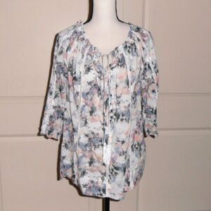 🟢🌸 Caffe Marrakesh Boho Floral Cotton Tunic Top – Size M, 100% Cotton
